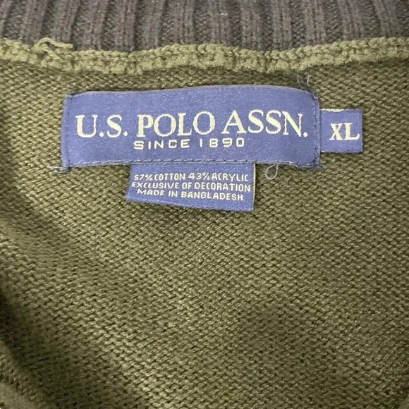 US Polo Assn Men Sweater Size XL Green 1/4 Zip Pullover Long Sleeve Casual Multi - Picture 8 of 10